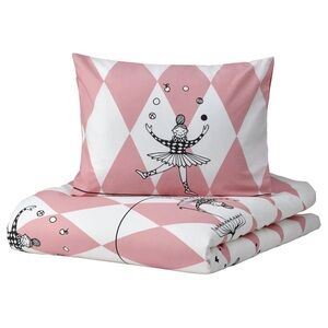 IKEA BUSENKEL Ballerina Duvet Cover & Pillowcase Pink White Cotton Kids